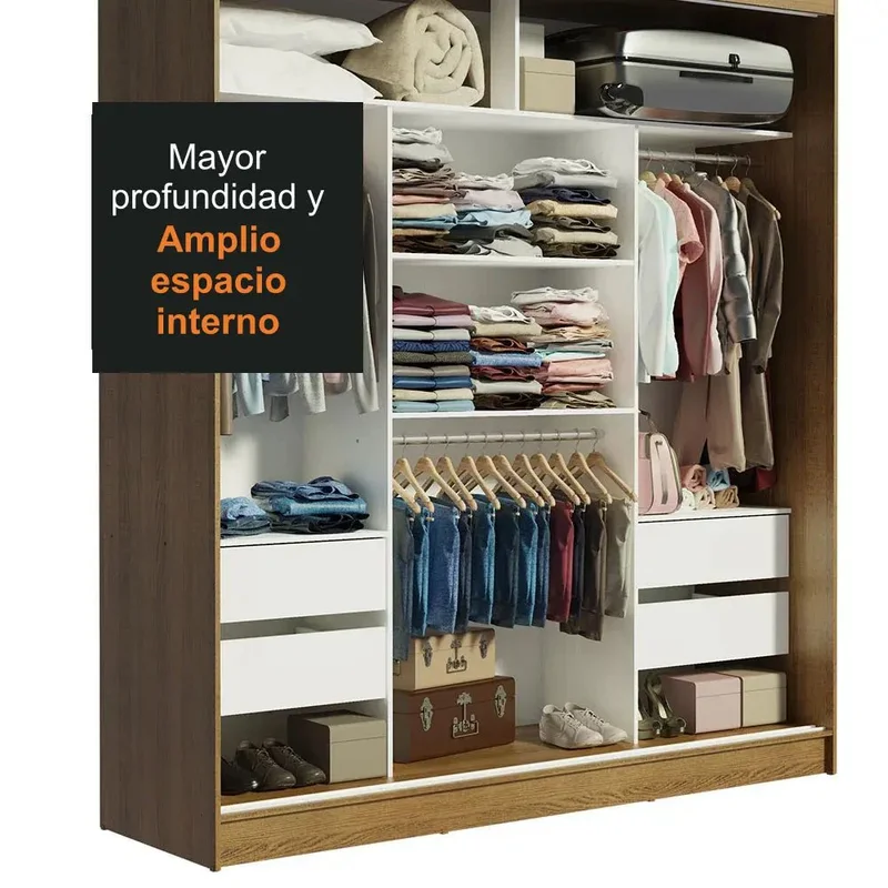 Ropero Placard Matrimonial Reno 180CM Pareja con 1 Espejo 3 Puertas Corredizas en Rustic/Negro - Roperos y placares, Uruguay | Balton, vista 22