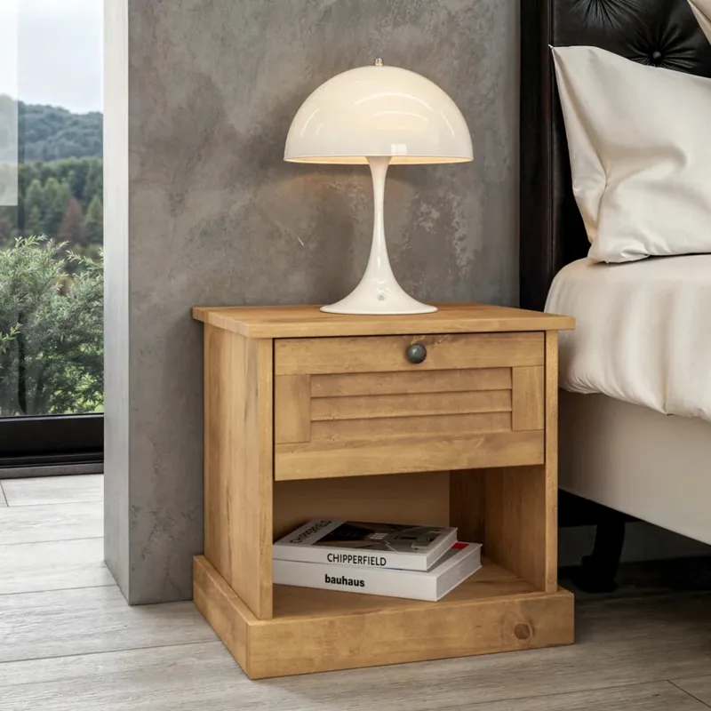 Mesa de Luz - 1 Cajon - 1 Estante - Línea Oslo - Natural en Madera natural - Mesas de luz, Uruguay | Ecowood