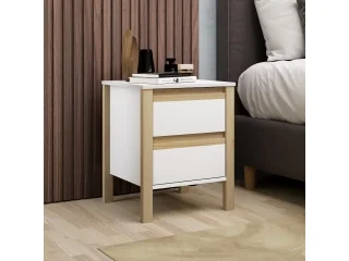 Mesa de luz Combinado madera 2 Cajones Blanco/miel - Mesas de luz, Uruguay | Que Sal Muebleria, vista 3