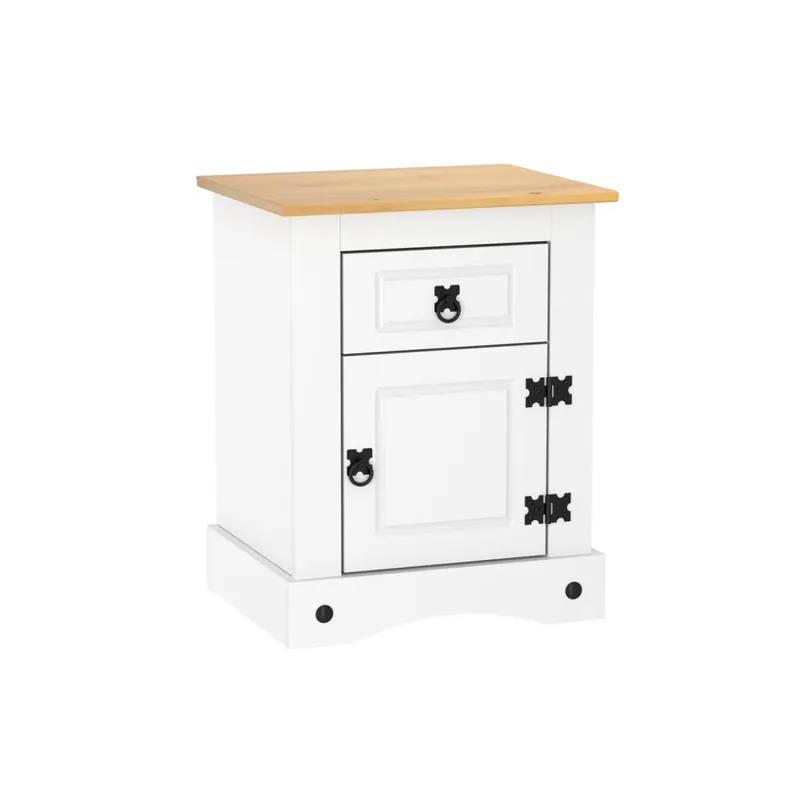Mesa De Luz 1 Puerta 1 Cajon Linea Mexicana Dormitorio E1633 en Blanco con tapa nogal - Mesas de luz, Uruguay | Muebles Express