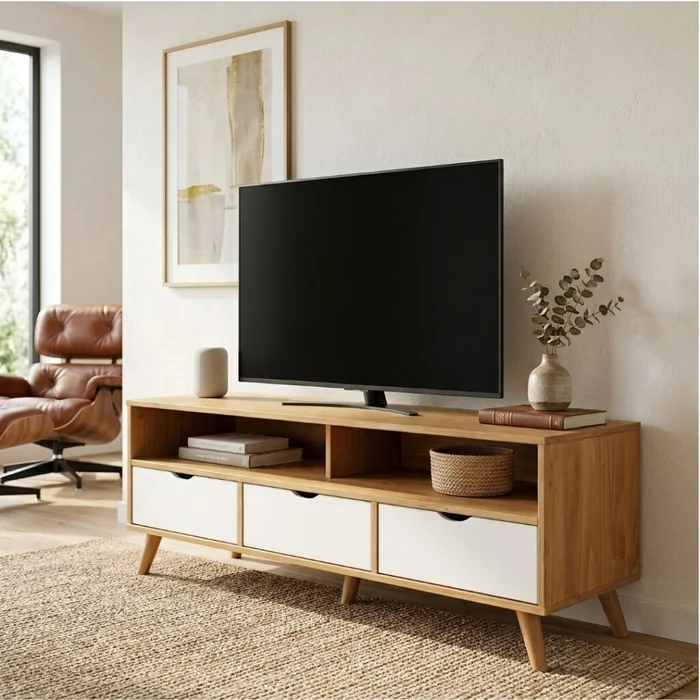 Rack 3 Cajones Madera - Linea Dublin en Blanco - Muebles para TV, Uruguay | Rústico Hogar