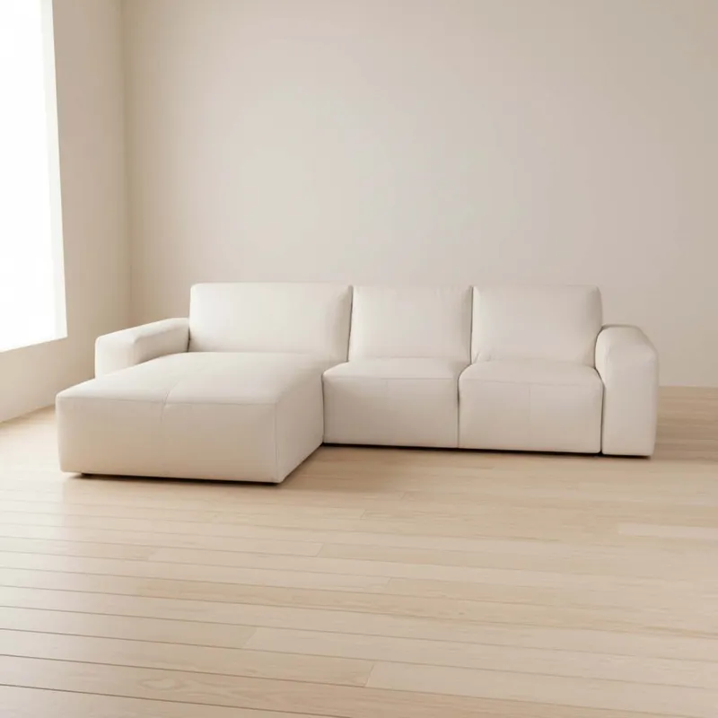 Sofa Con Chaise Más De 4 Cuerpos Cuero-y-madera Natural-beige Loft Arena en Beige - Sillones y sofás, Uruguay | Divino