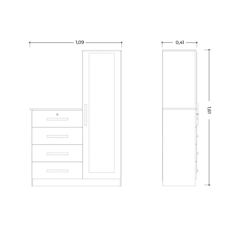Cómoda 1 puerta 4 Cajones - Belize Plus - Marrón en Beige - Cómodas, Uruguay | Rústico Hogar, vista 4