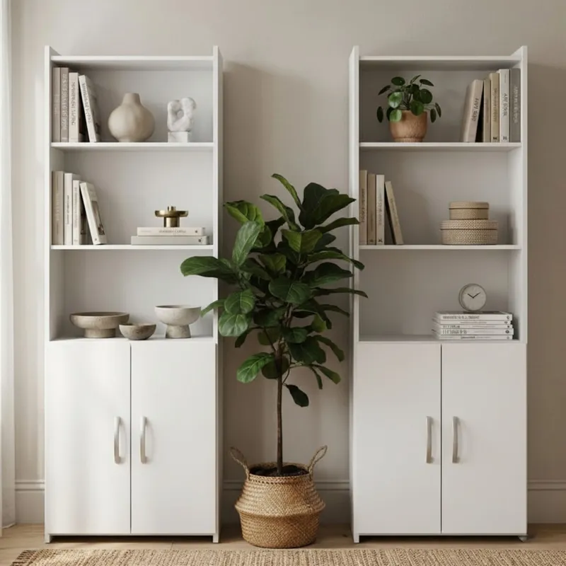 Promo 2 Bibliotecas Con Puertas - Blanco en Blanco - Bibliotecas, Uruguay | La Cueva Muebles