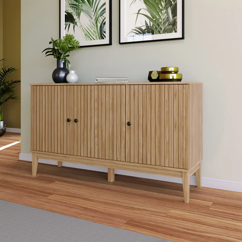 Aparador 3 Puertas 3 Estantes Con Mdp Patas De Madera en Amarillo - Aparadores y recibidores, Uruguay | Soy Hogar, vista 4