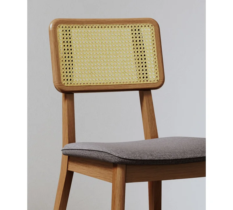 Silla de Comedor Classic Ratán - Línea Manhattan - Tela Lino Gris/Natural en Madera natural - Sillas, Uruguay | Rústico Hogar, vista 3