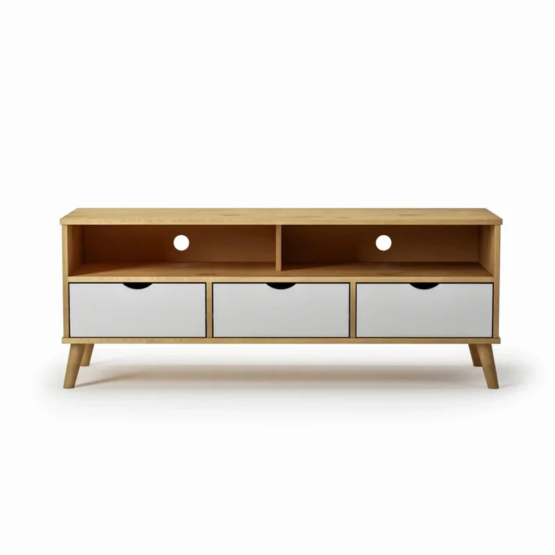 Rack de TV 3 Cajones Madera - Línea Berlin - Blanco en Blanco - Muebles para TV, Uruguay | Ecowood, vista 3