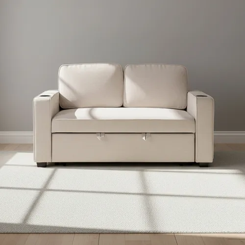 Sofá Cama 2 Cuerpos Tela Natural-beige Miley Beige en Beige - Sillones y sofás, Uruguay | Divino
