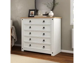 Comoda 5 cajones Cera/Blanco LINEA CORONA MADERA en BLANCO CERA - Cómodas, Uruguay | Quesal, vista 11