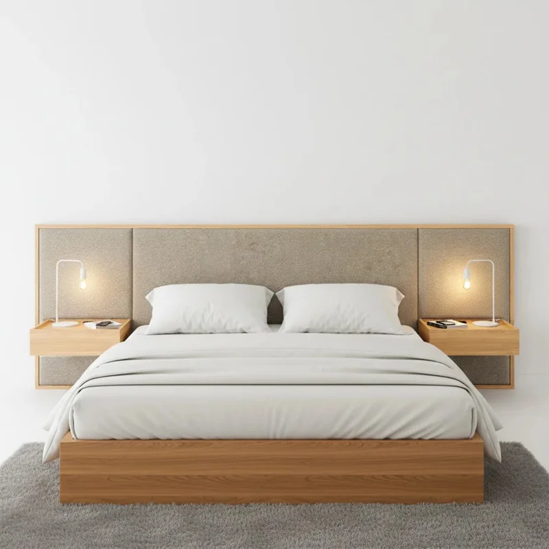 Respaldo Queen con mesa de luz Tapizado Full - Nordik - Text Frizz en Beige - Respaldos de cama, Uruguay | Ecowood, vista 3