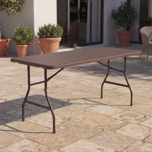 Mesa Plegable Simil Rattan 180 Marrón en Marrón - Muebles para el exterior, Uruguay | Rústico Hogar