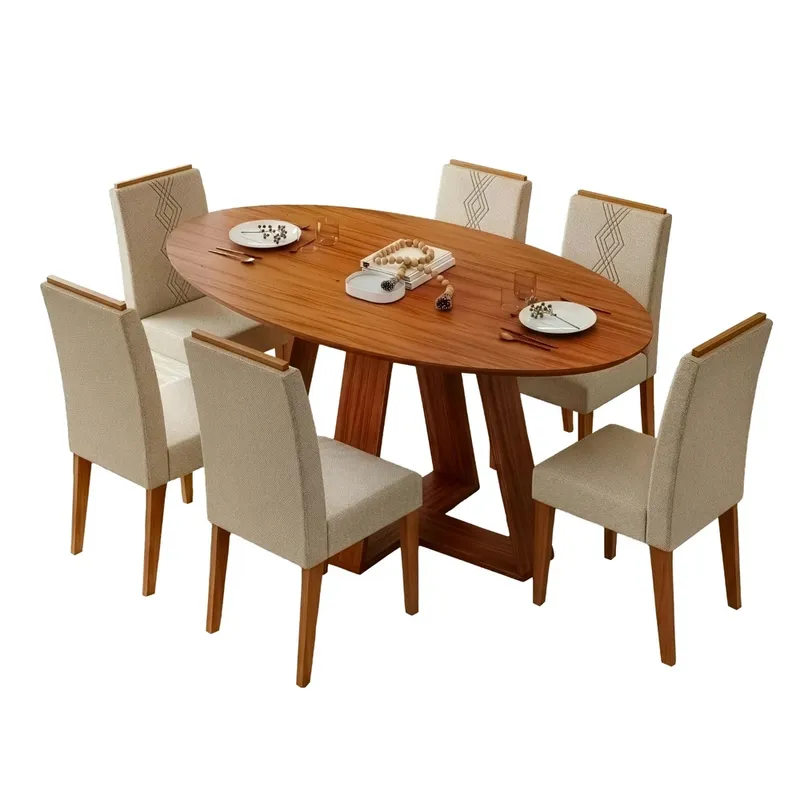 JUEGO DE COMEDOR LIA 6 SILLAS TAPIZADAS MDP en FREIJO - Mesas de comedor, Uruguay | Soy Hogar