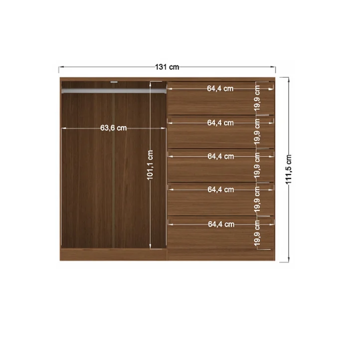Comoda Cajonera 2 Puertas 5 Cajones 100% Mdp Dormitorio Jatoba en JATOBA - Cómodas, Uruguay | Soy Hogar, vista 2