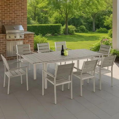 Mesa extensible Zestaw con 8 sillas en Gris - Muebles para el exterior, Uruguay | La Cueva Muebles