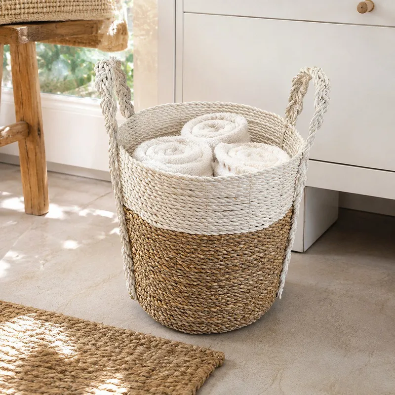 Cesto Rattan M en Blanco - Decoración, Uruguay | Camino a Casa