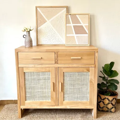 Aparador de álamo y esterilla natural en Madera natural - Decoración, Uruguay | Decoramuss