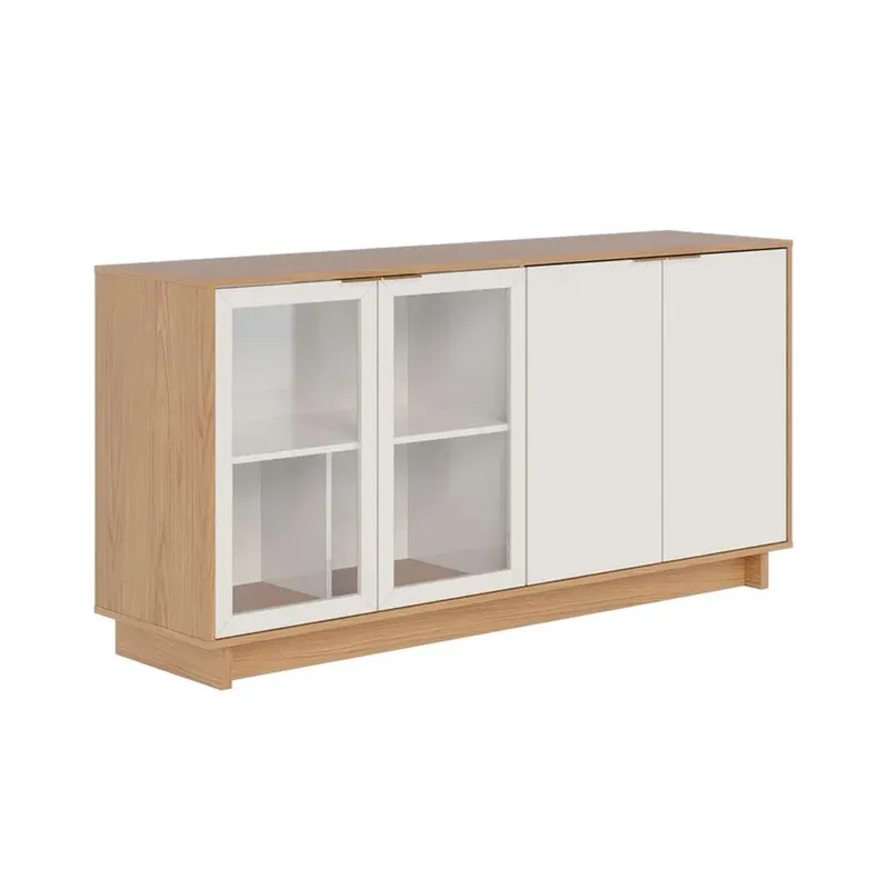 Aparador Buffet Living 4 Puertas Tiradores Metálicos Dorados en FREIJO OFF WHITE - Aparadores y recibidores, Uruguay | Muebles Express
