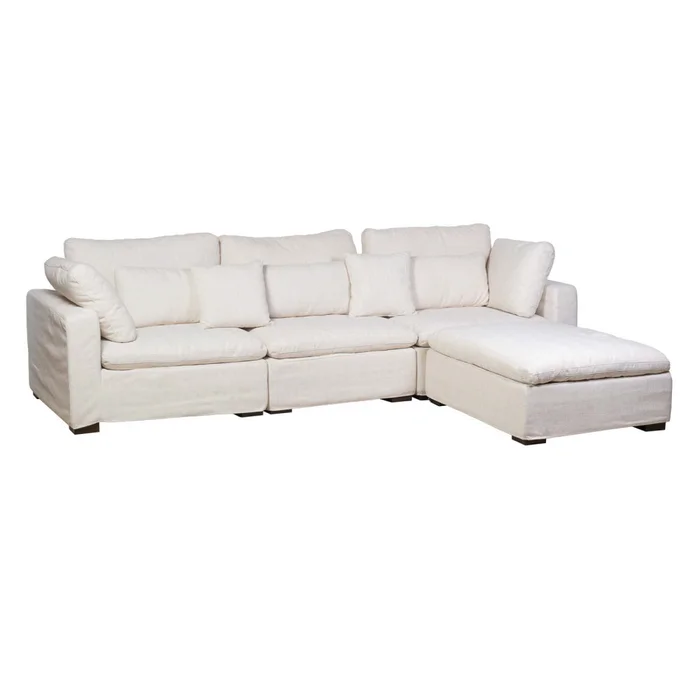 Sofá C/chaise Y Fundas Desmontables 4 Cuerpos Tela Natural-beige Moma Natural en Beige - Sillones y sofás, Uruguay | Divino, vista 3