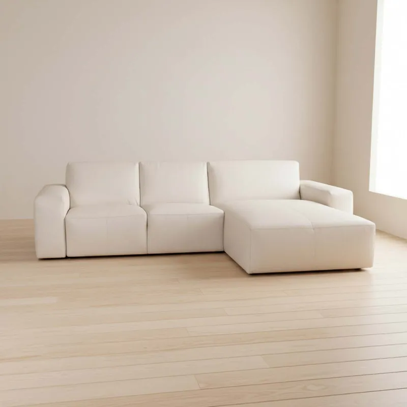 Sofa Con Chaise Más De 4 Cuerpos Cuero-y-madera Natural-beige Loft Arena en Beige - Sillones y sofás, Uruguay | Divino