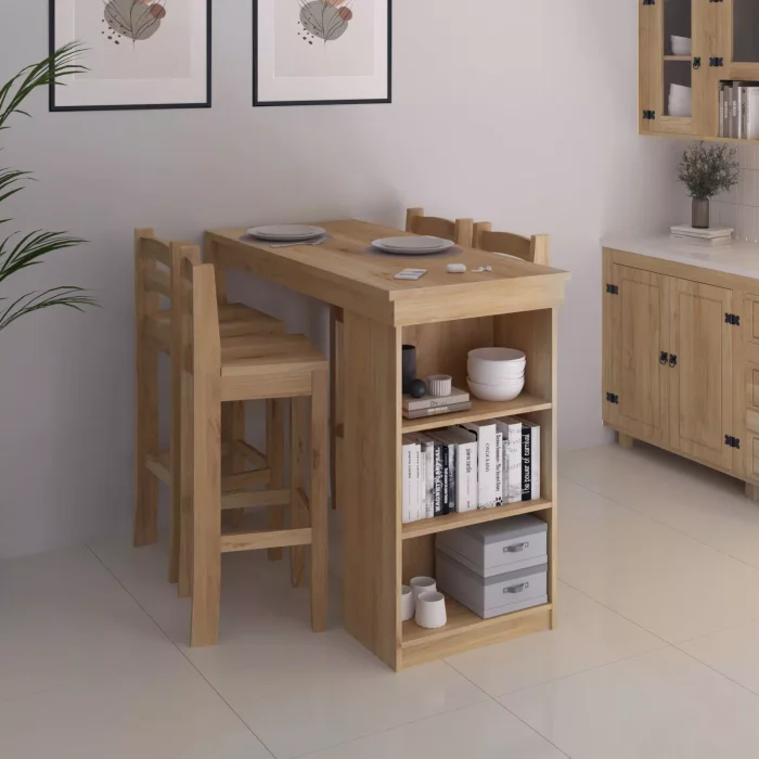 Desayunador 4 banquetas Línea México - Natural en Madera natural - Mesas de living, Uruguay | Concetto Casa, vista 3
