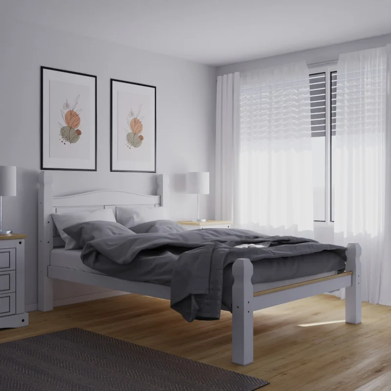 Cama 2 Plazas Madera Maciza - Linea Mexicana en Blanco - Dormitorio, Uruguay | Rústico Hogar, vista 3