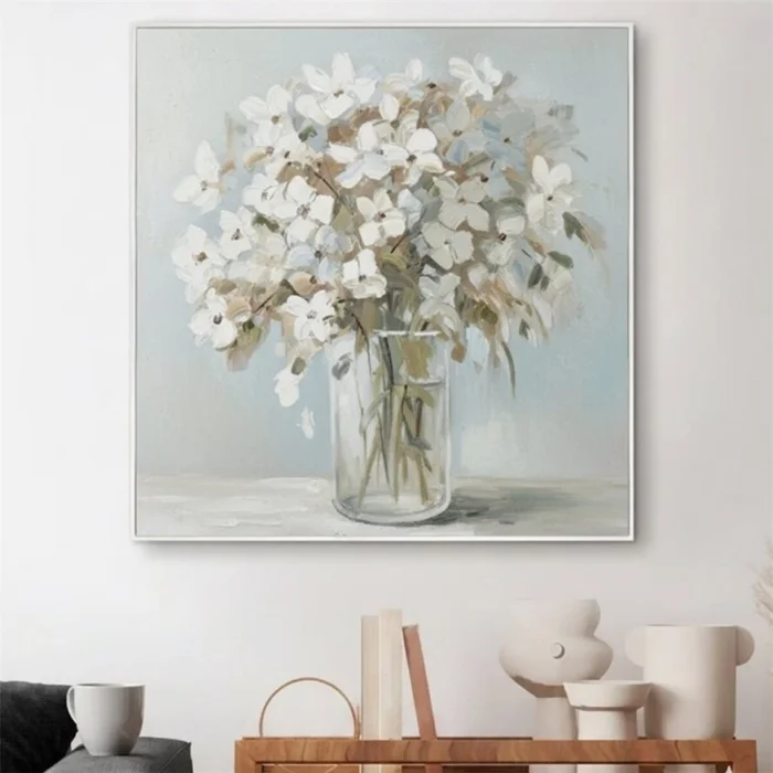 CUADRO CANVAS 60x60cm MARCO PINTURA BLANCAS 1 en Blanco - Decoración de pared, Uruguay | Decohogar, vista 2