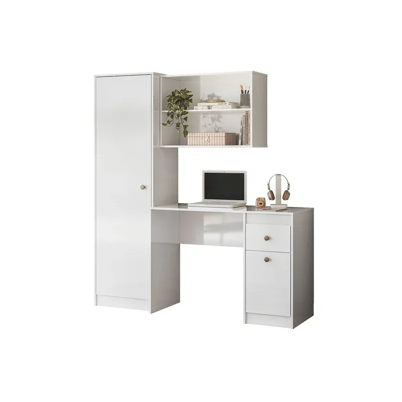Escritorio Mesa De Estudio Pc Con Estantes Moderno en Blanco - Escritorios, Uruguay | Soy Hogar