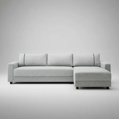 Sofá 3 Cuerpos + Chaise Izquierdo - Tela gris con puntos negros y crudos en Gris - Sillones y sofás, Uruguay | Champagne Home