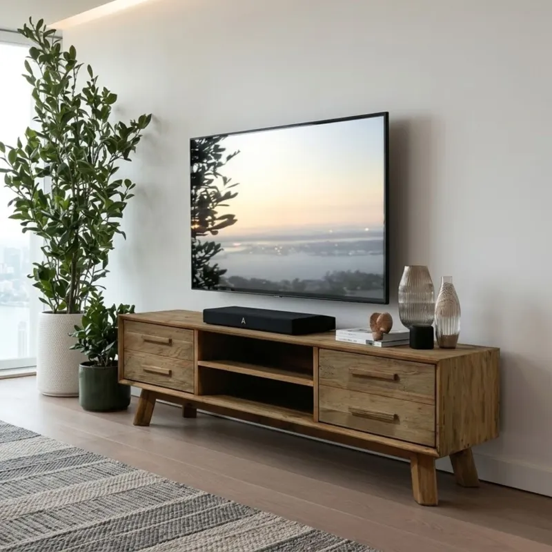 Rack De Tv Linea Rimini en Madera natural - Muebles para TV, Uruguay | La Cueva Muebles