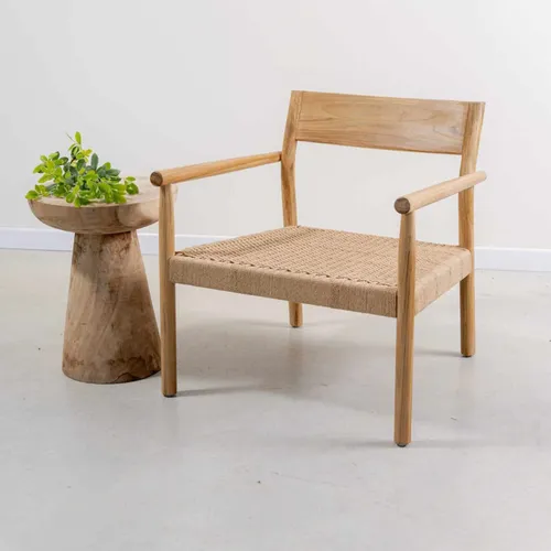 Butaca en madera teca y cuerda natural en Beige - Butacas, banquetas y puffs, Uruguay | Entrecasa