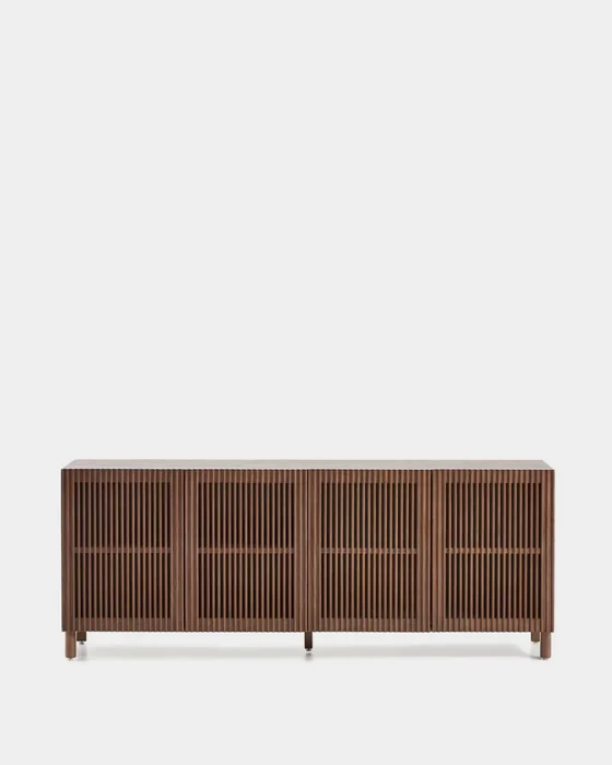 Aparador Beyla 4 puertas de chapa y madera maciza de fresno con acabado tono nogal 180 x 71,5 cm en Marrón - Aparadores y recibidores, Uruguay | Kavehome, vista 7