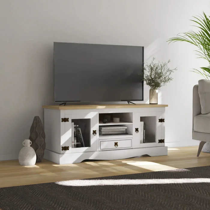 Rack 2 Puertas Vidrio Línea Monterrey - Blanco en Blanco - Muebles para TV, Uruguay | Ecowood, vista 2