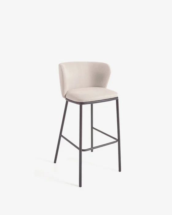 Taburete Ciselia de chenilla - beige y acero negro altura 75 cm en Beige - Butacas, banquetas y puffs, Uruguay | Kavehome