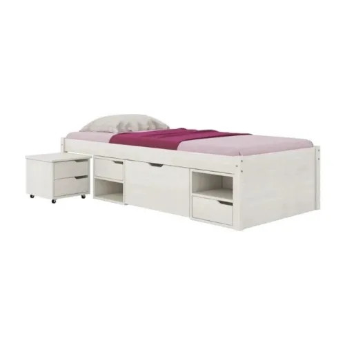 Cama Madera Maciza Con Cajones - 1 plaza - Línea Onix - Blanco - Dormitorio, Uruguay | Ecowood