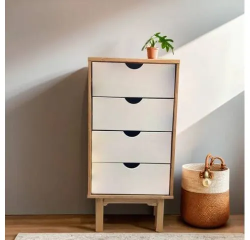 Cajonera 4 C Mel/gris Linea Nordica en Madera Maciza en Madera natural - Cómodas, Uruguay | Que Sal Muebleria