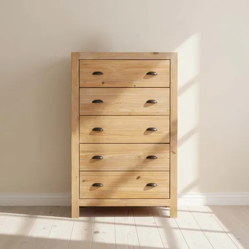 Comoda Cajonera 5 Cajones Madera Natural-beige Montauk en Madera natural - Cómodas, Uruguay | Divino