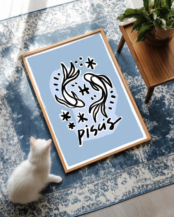 Piscis - Cuadro Signo del Zodíaco en Celeste - Láminas, Uruguay | Kiosko de Mar