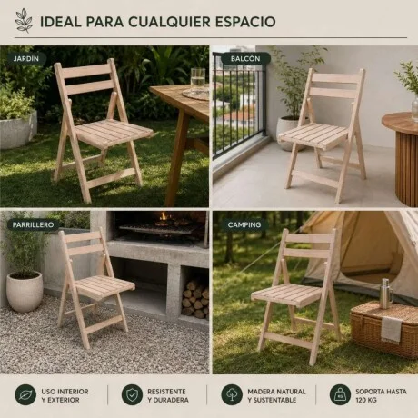 Silla Plegable Madera Eucaliptus en Madera natural - Sillas, Uruguay | La Cueva Muebles, vista 13