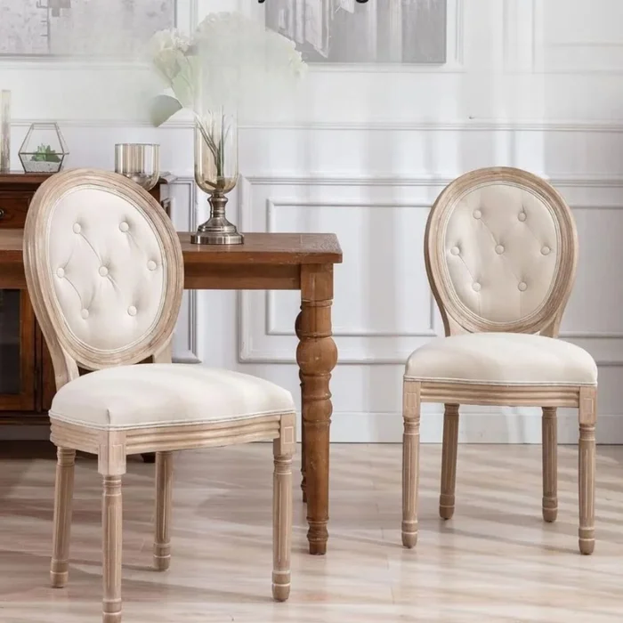 Silla Tapizada Estilo Luis Xv Con Botones en Beige - Sillas, Uruguay | La Cueva Muebles, vista 3