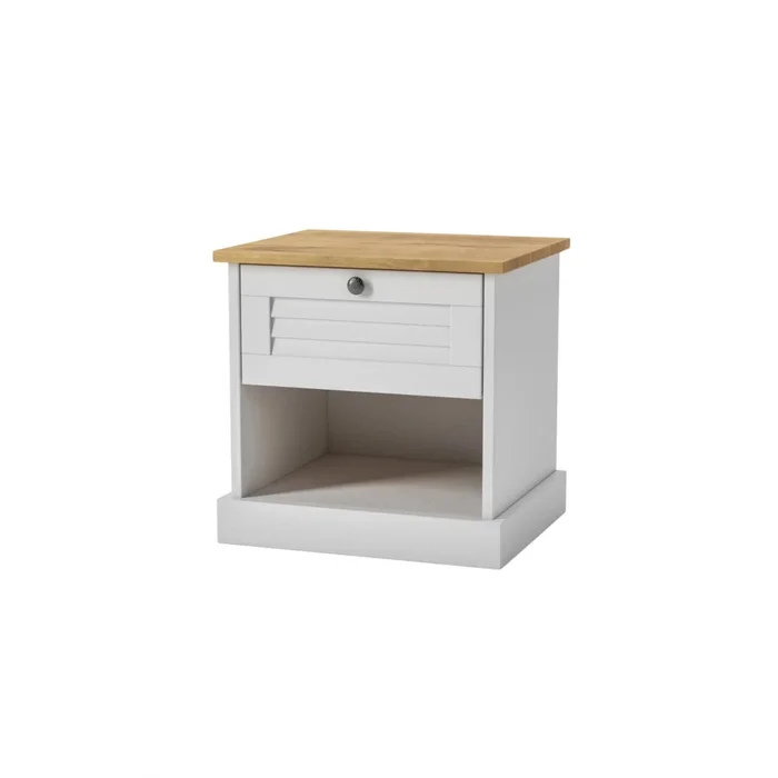 Mesa de Luz - 1 Cajon - 1 Estante - Línea Oslo - Blanco en Blanco - Mesas de luz, Uruguay | Ecowood, vista 2