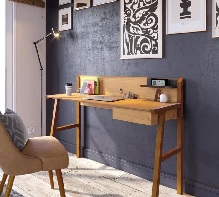 Escritorio Job - Cajón y Estante - Línea Manhattan - Natural en Madera natural - Escritorios, Uruguay | Rústico Hogar
