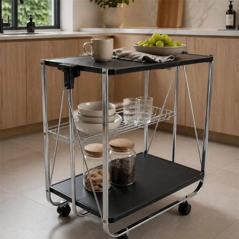 CARRITO PLEGABLE 3NIVELES 40x63x70CM NEGRO Y METAL en Negro - Mesas de comedor, Uruguay | Decohogar, vista 3
