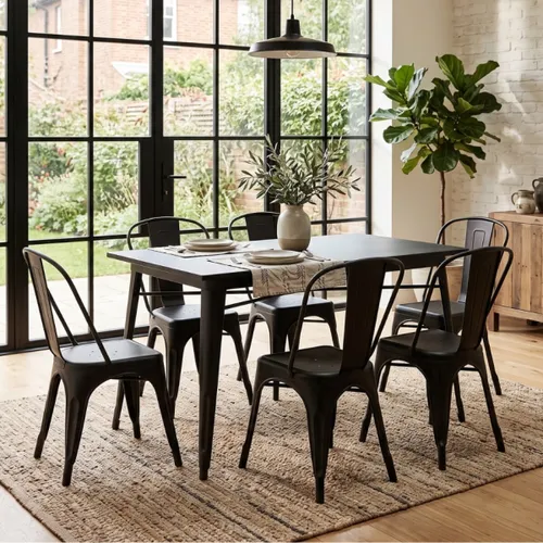 Juego de comedor 6 sillas Tolix 120 - Negro en Negro - Mesas de comedor, Uruguay | Rústico Hogar