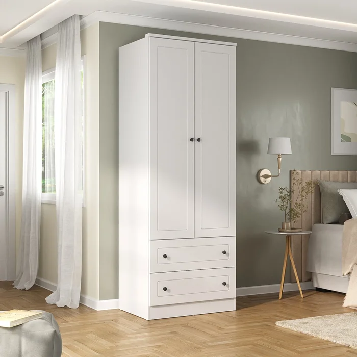 Ropero Americano PLUS 2 puertas + 2 Cajones - 100%MDF - Blanco en Blanco - Roperos y placares, Uruguay | Rústico Hogar, vista 2