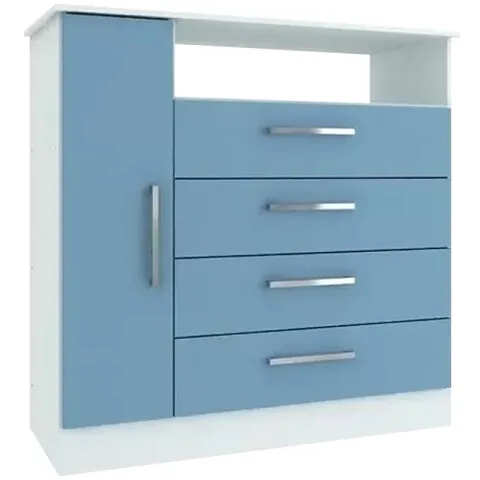 Cómoda cajonera 4 cajones 1 puerta 93x38x91 - Blanco / Celeste en Multicolor - Cómodas, Uruguay | Mulata