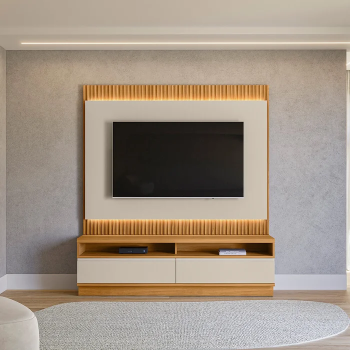 Rack con Panel Modular Sao Paulo 180cm con Led MDF/MDP en Madera natural - Muebles para TV, Uruguay | Balton, vista 2