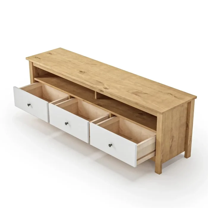 Rack TV 3 Cajones Madera Natural - Mari - Blanco en Blanco - Muebles para TV, Uruguay | Rústico Hogar, vista 5