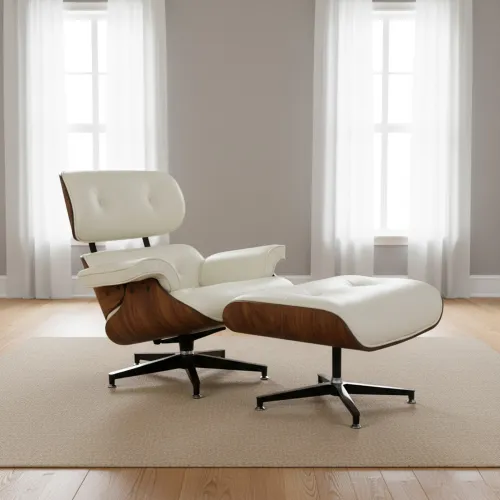 Butaca C/puff 1 Cuerpo Cuero-100-natural Blanco Eames en Blanco - Sillones y sofás, Uruguay | Divino