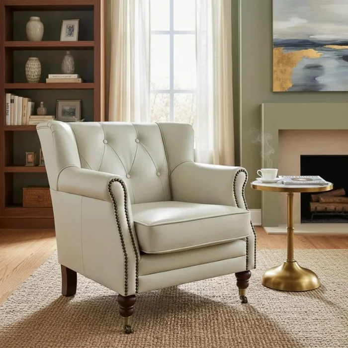 POLTRONA MOA CLASICA C/TACHAS PERLA MATE en Beige - Butacas, banquetas y puffs, Uruguay | Champagne Home, vista 2