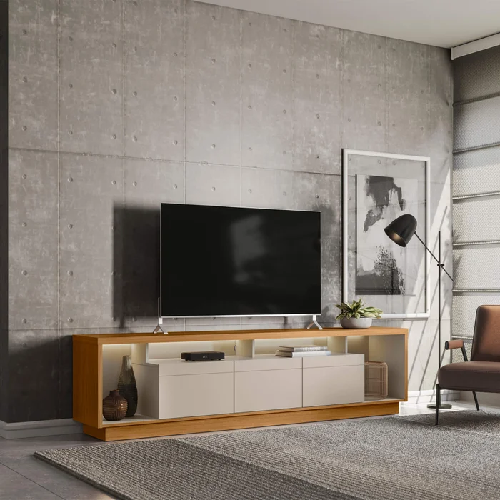 Rack tv Sala Cronos 220cm con tira Led MDF/MDP en Madera natural - Muebles para TV, Uruguay | Balton, vista 10